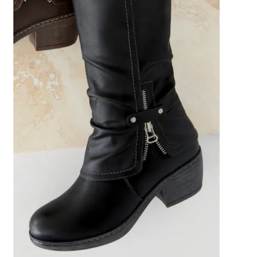 New! Boxed Women’s Spring Step Mid Calf Zippered Accent Boot Black Size 8.5M